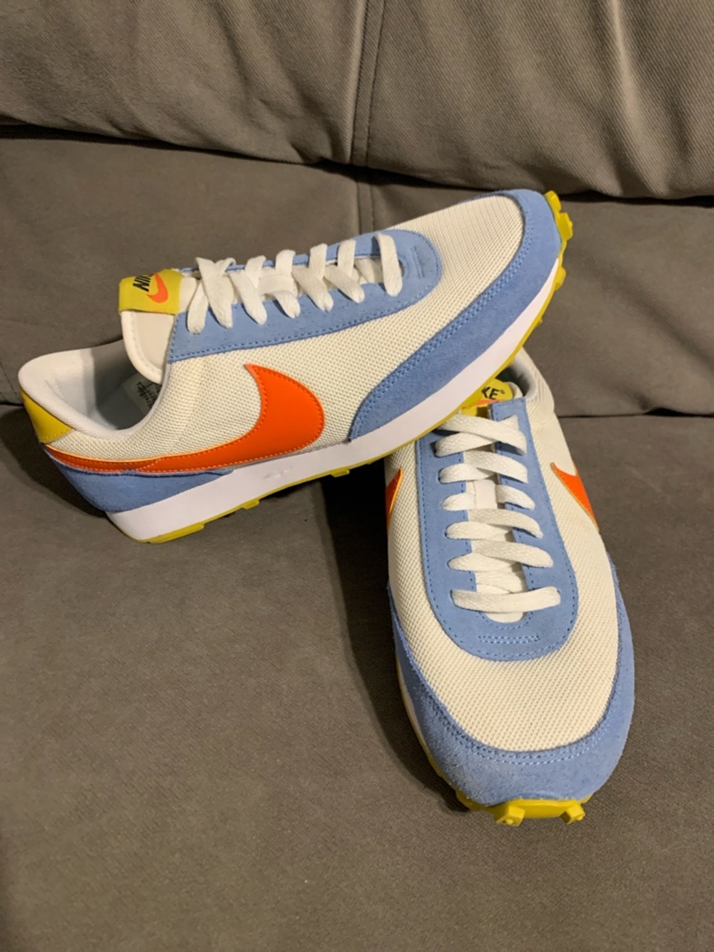 Nike Daybreak Retro Runner Sneakers in White, Light Blue & Orange